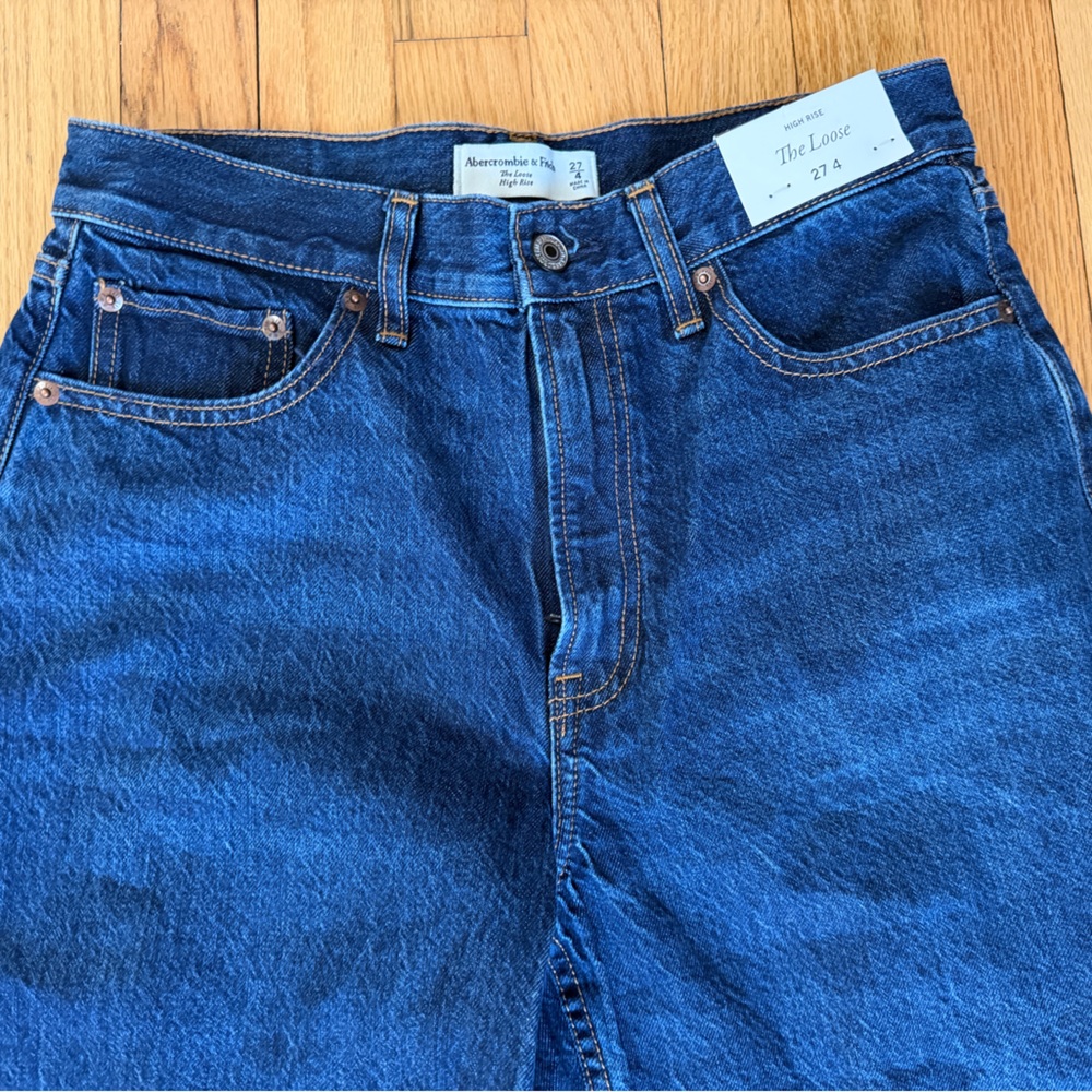 Abercrombie & Fitch Dark Blue Straight Jeans The Loose Size 4 or 27 NWT - Picture 3 of 6